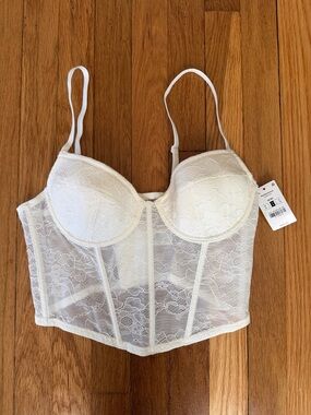 Ardene Ivory Ultra Crop Lace Bustier, Size M